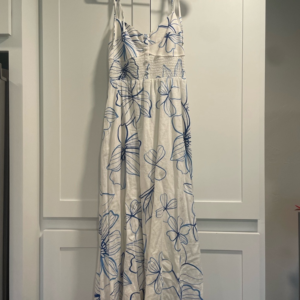 Floral White and Blue Maxi Dress